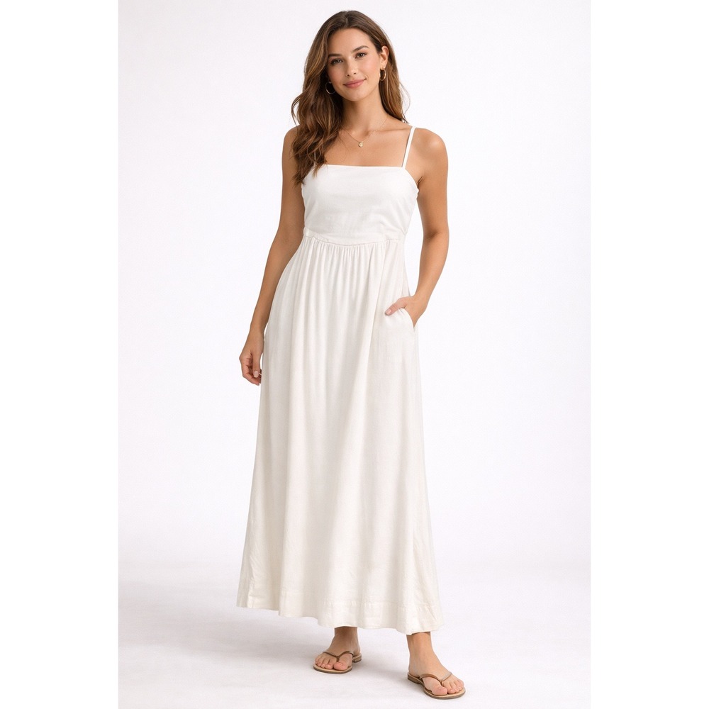 Joie White Midi Dress Strapless Smocked Bust Pockets Removable Straps‎ 8